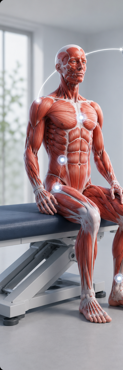 Seated anatomical figure, musculature
